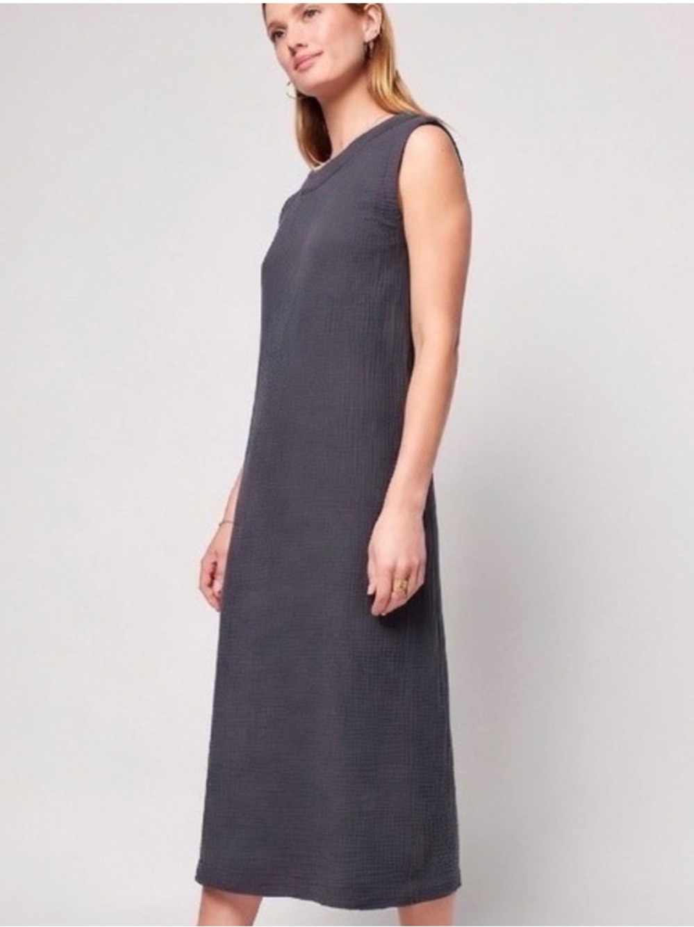 Faherty Dream Gauze Costa Midi Dress Medium Washed Black Organic Sleeveless